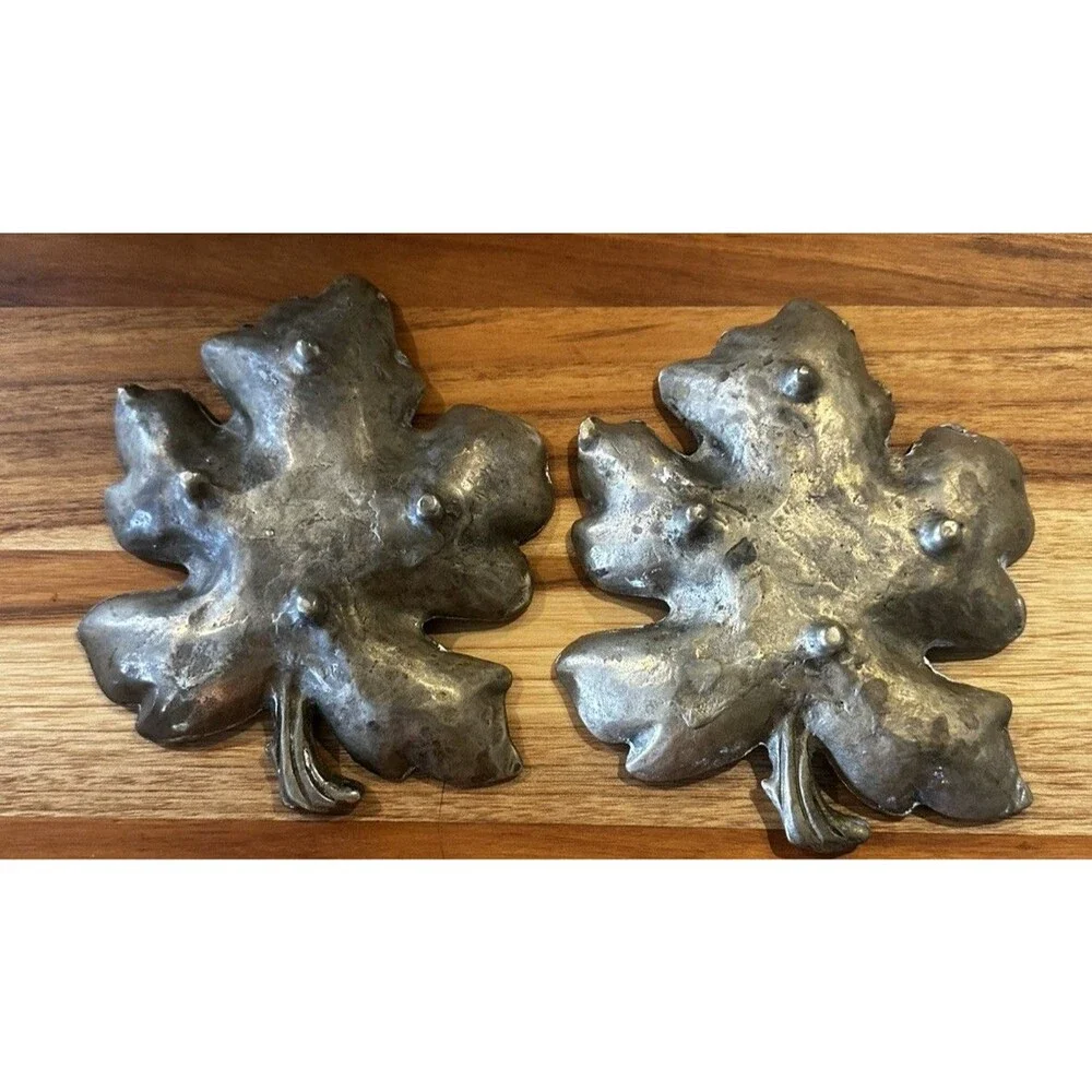 Vintage MCM Solid Brass Oak Leaf Leaves Footed Trinket Dish Bowl Ashtray Qty 2